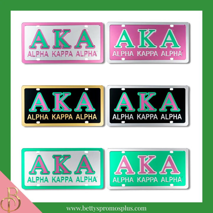 Alpha Kappa Alpha AKA Laser Engraved Mirrored Acrylic Auto Tag License Plate