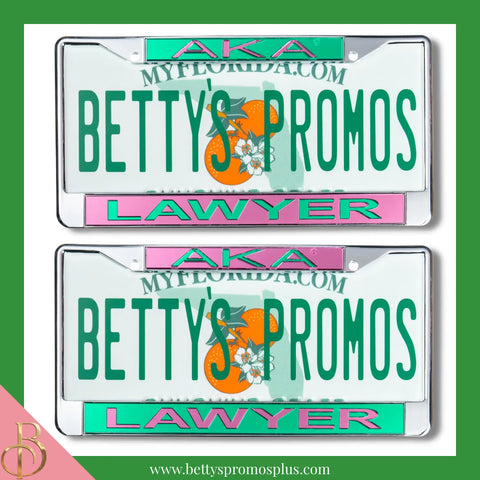 Alpha Kappa Alpha AKA Lawyer Chrome Laser Engraved Mirrored Acrylic Auto Tag License Plate Frame-Alpha Kappa Alpha Paraphernalia-Alpha Kappa Alpha Auto Tag Frame-Betty's Promos Plus
