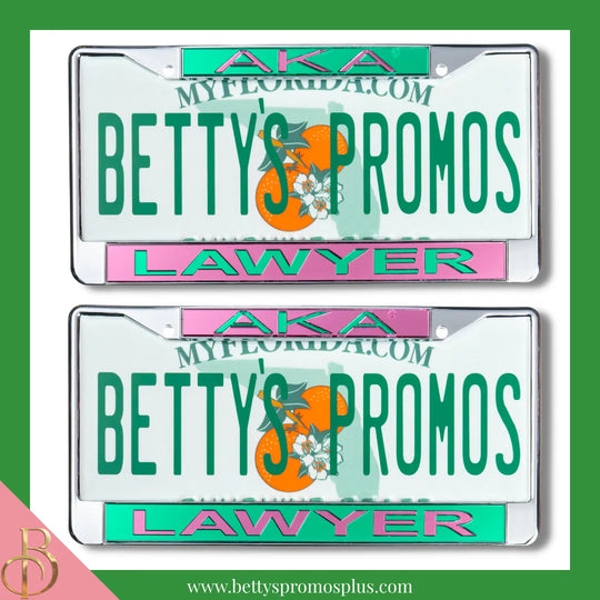 Alpha Kappa Alpha AKA Lawyer Chrome Laser Engraved Mirrored Acrylic Auto Tag License Plate Frame-Alpha Kappa Alpha Paraphernalia-Alpha Kappa Alpha Auto Tag Frame-Betty's Promos Plus