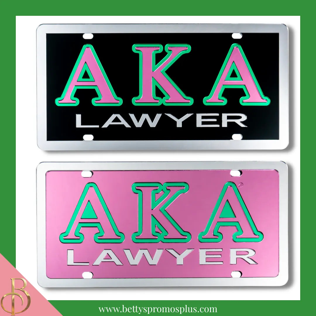 Alpha Kappa Alpha AKA Lawyer Laser Engraved Mirrored Acrylic Auto Tag License Plate-Alpha Kappa Alpha Paraphernalia-Alpha Kappa Alpha Auto Tag-Betty's Promos Plus