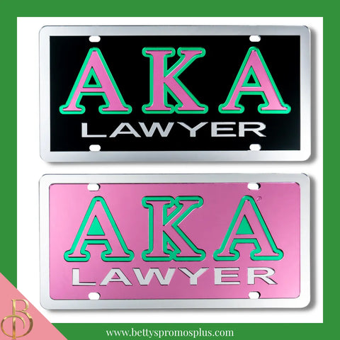 Alpha Kappa Alpha AKA Lawyer Laser Engraved Mirrored Acrylic Auto Tag License Plate-Alpha Kappa Alpha Paraphernalia-Alpha Kappa Alpha Auto Tag-Betty's Promos Plus