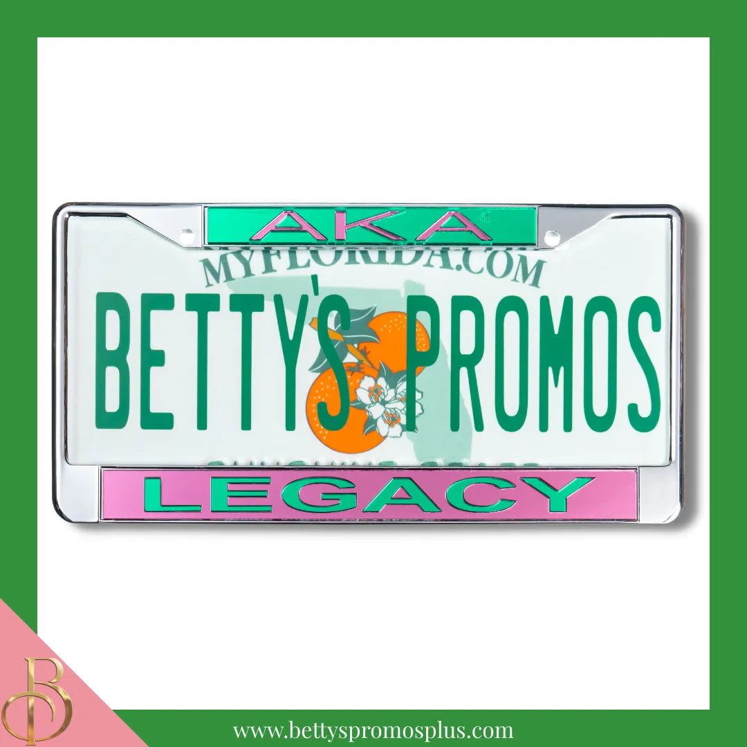 Alpha Kappa Alpha AKA Legacy Chrome Laser Engraved Mirrored Acrylic Auto Tag License Plate Frame-Alpha Kappa Alpha Paraphernalia-Alpha Kappa Alpha Auto Tag Frame-Betty's Promos Plus