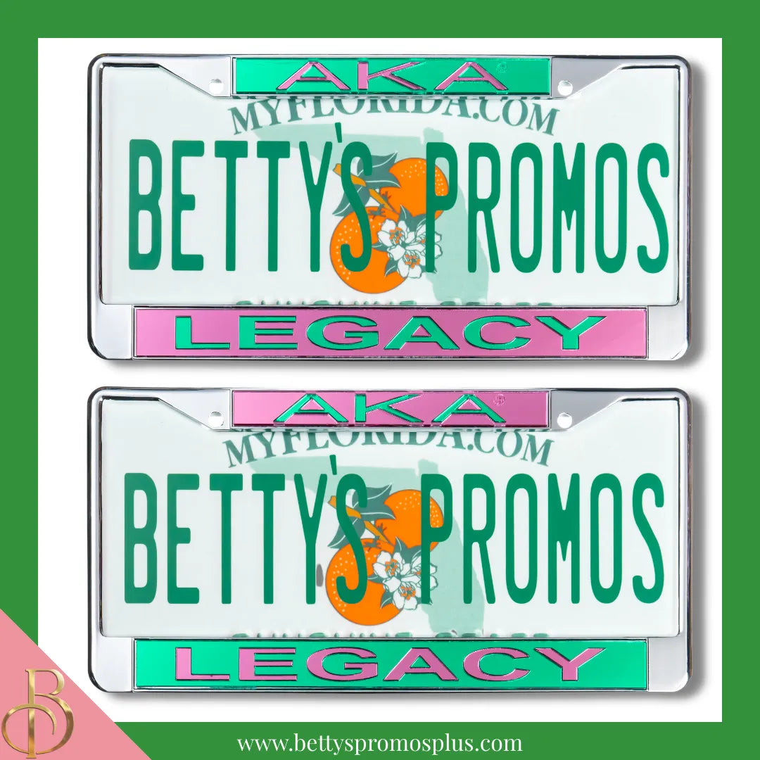 Alpha Kappa Alpha AKA Legacy Chrome Laser Engraved Mirrored Acrylic Auto Tag License Plate Frame-Alpha Kappa Alpha Paraphernalia-Alpha Kappa Alpha Auto Tag Frame-Betty's Promos Plus