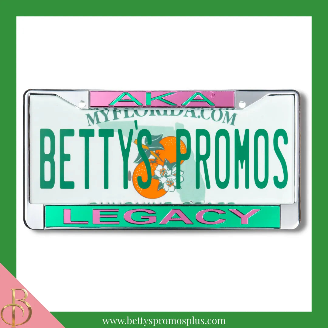 Alpha Kappa Alpha AKA Legacy Chrome Laser Engraved Mirrored Acrylic Auto Tag License Plate Frame-Green Bottom-Alpha Kappa Alpha Paraphernalia-Alpha Kappa Alpha Auto Tag Frame-Betty's Promos Plus