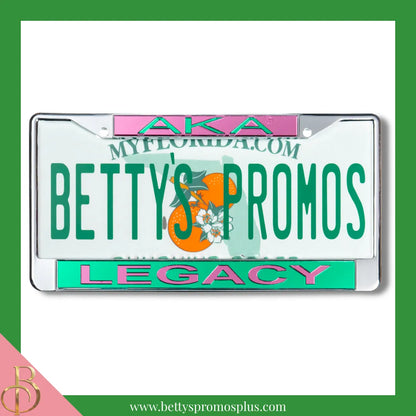 Alpha Kappa Alpha AKA Legacy Chrome Laser Engraved Mirrored Acrylic Auto Tag License Plate Frame-Green Bottom-Alpha Kappa Alpha Paraphernalia-Alpha Kappa Alpha Auto Tag Frame-Betty's Promos Plus