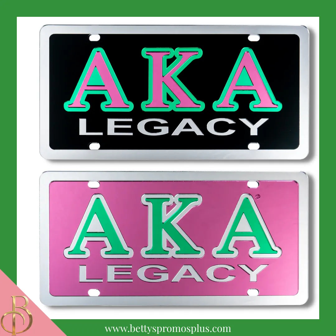 Alpha Kappa Alpha AKA Legacy Laser Engraved Mirrored Acrylic Auto Tag License Plate-Alpha Kappa Alpha Paraphernalia-Alpha Kappa Alpha Auto Tag-Betty's Promos Plus