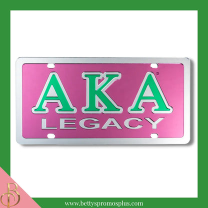 Alpha Kappa Alpha AKA Legacy Laser Engraved Mirrored Acrylic Auto Tag License Plate-Pink-Alpha Kappa Alpha Paraphernalia-Alpha Kappa Alpha Auto Tag-Betty's Promos Plus