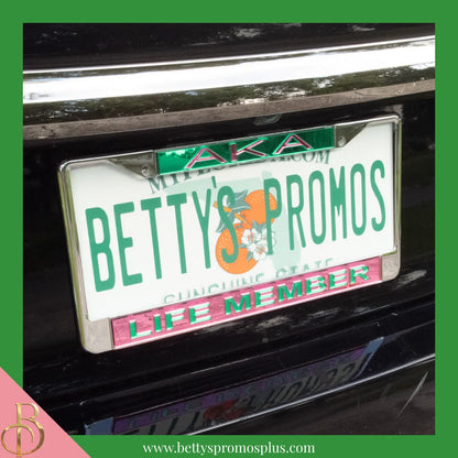 Alpha Kappa Alpha AKA Life Member Chrome Laser Engraved Mirrored Acrylic Auto Tag License Plate Frame-Alpha Kappa Alpha Paraphernalia-Alpha Kappa Alpha Auto Tag Frame-Betty's Promos Plus