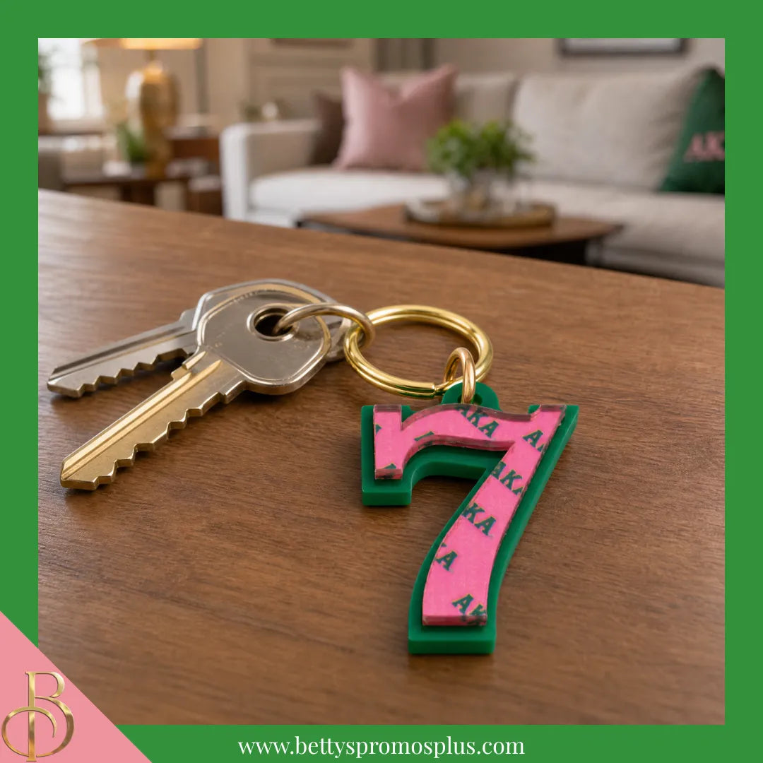 Alpha Kappa Alpha AKA Line Number Mirrored Acrylic Keychain Available 1-100-Alpha Kappa Alpha Paraphernalia-Alpha Kappa Alpha Keychain-Betty's Promos Plus