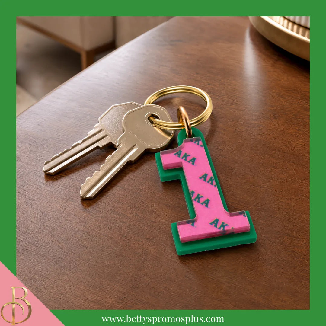 Alpha Kappa Alpha AKA Line Number Mirrored Acrylic Keychain Available 1-100-Alpha Kappa Alpha Paraphernalia-Alpha Kappa Alpha Keychain-Betty's Promos Plus
