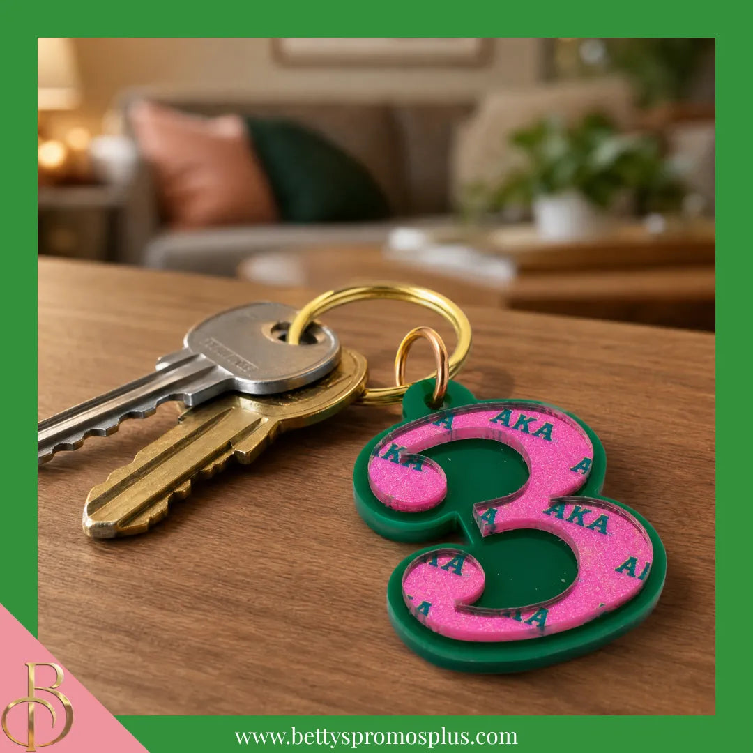 Alpha Kappa Alpha AKA Line Number Mirrored Acrylic Keychain Available 1-100-Alpha Kappa Alpha Paraphernalia-Alpha Kappa Alpha Keychain-Betty's Promos Plus