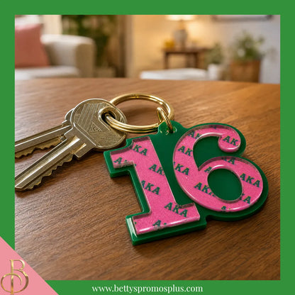 Alpha Kappa Alpha AKA Line Number Mirrored Acrylic Keychain Available 1-100-Alpha Kappa Alpha Paraphernalia-Alpha Kappa Alpha Keychain-Betty's Promos Plus