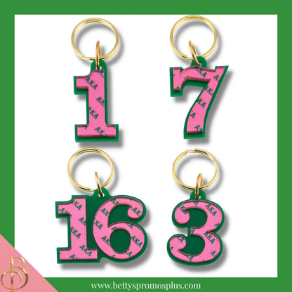 Alpha Kappa Alpha AKA Line Number Mirrored Acrylic Keychain Available 1-100-Green-1-Alpha Kappa Alpha Paraphernalia-Alpha Kappa Alpha Keychain-Betty's Promos Plus