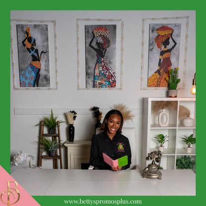 Alpha Kappa Alpha AKA Long Sleeve Button-Up Poplin Shirt with Embroidered Shield-Alpha Kappa Alpha Paraphernalia-Alpha Kappa Alpha Button-Up Shirts-Betty's Promos Plus