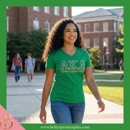 Alpha Kappa Alpha AKA Luxury Embroidered T-Shirt with 1908 Sleeve-Alpha Kappa Alpha Paraphernalia-Alpha Kappa Alpha T-Shirts-Betty's Promos Plus