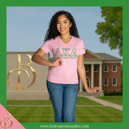 Alpha Kappa Alpha AKA Luxury Embroidered T-Shirt with 1908 Sleeve-Alpha Kappa Alpha Paraphernalia-Alpha Kappa Alpha T-Shirts-Betty's Promos Plus