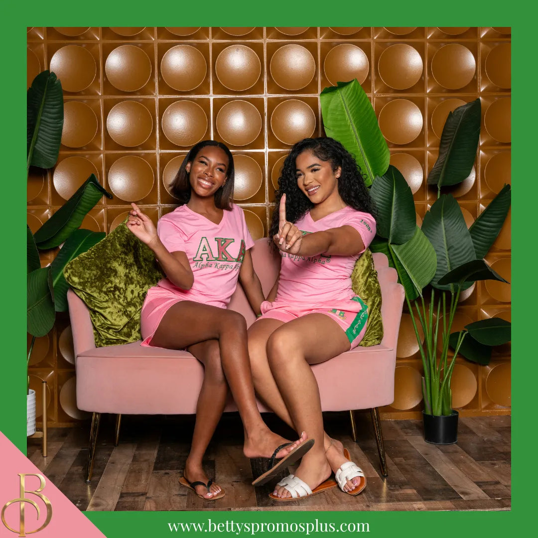 Alpha Kappa Alpha AKA Luxury Embroidered T-Shirt with 1908 Sleeve-Alpha Kappa Alpha Paraphernalia-Alpha Kappa Alpha T-Shirts-Betty's Promos Plus