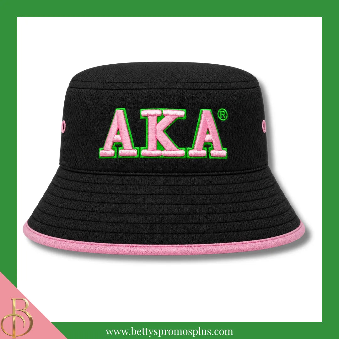 Alpha Kappa Alpha AKA Mesh Flex Fit Embroidered Bucket Hat-Black-Alpha Kappa Alpha Paraphernalia-Alpha Kappa Alpha Hats-Betty's Promos Plus