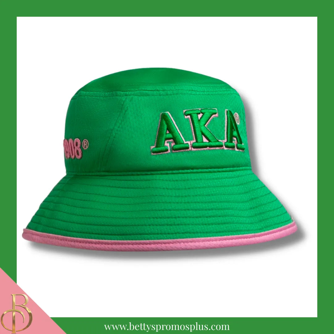 Alpha Kappa Alpha AKA Mesh Flex Fit Embroidered Bucket Hat-Green-Alpha Kappa Alpha Paraphernalia-Alpha Kappa Alpha Hats-Betty's Promos Plus