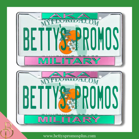 Alpha Kappa Alpha AKA Military Chrome Laser Engraved Mirrored Acrylic Auto Tag License Plate Frame-Alpha Kappa Alpha Paraphernalia-Alpha Kappa Alpha Auto Tag Frame-Betty's Promos Plus
