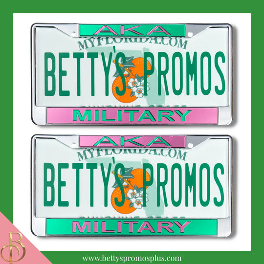 Alpha Kappa Alpha AKA Military Chrome Laser Engraved Mirrored Acrylic Auto Tag License Plate Frame-Alpha Kappa Alpha Paraphernalia-Alpha Kappa Alpha Auto Tag Frame-Betty's Promos Plus