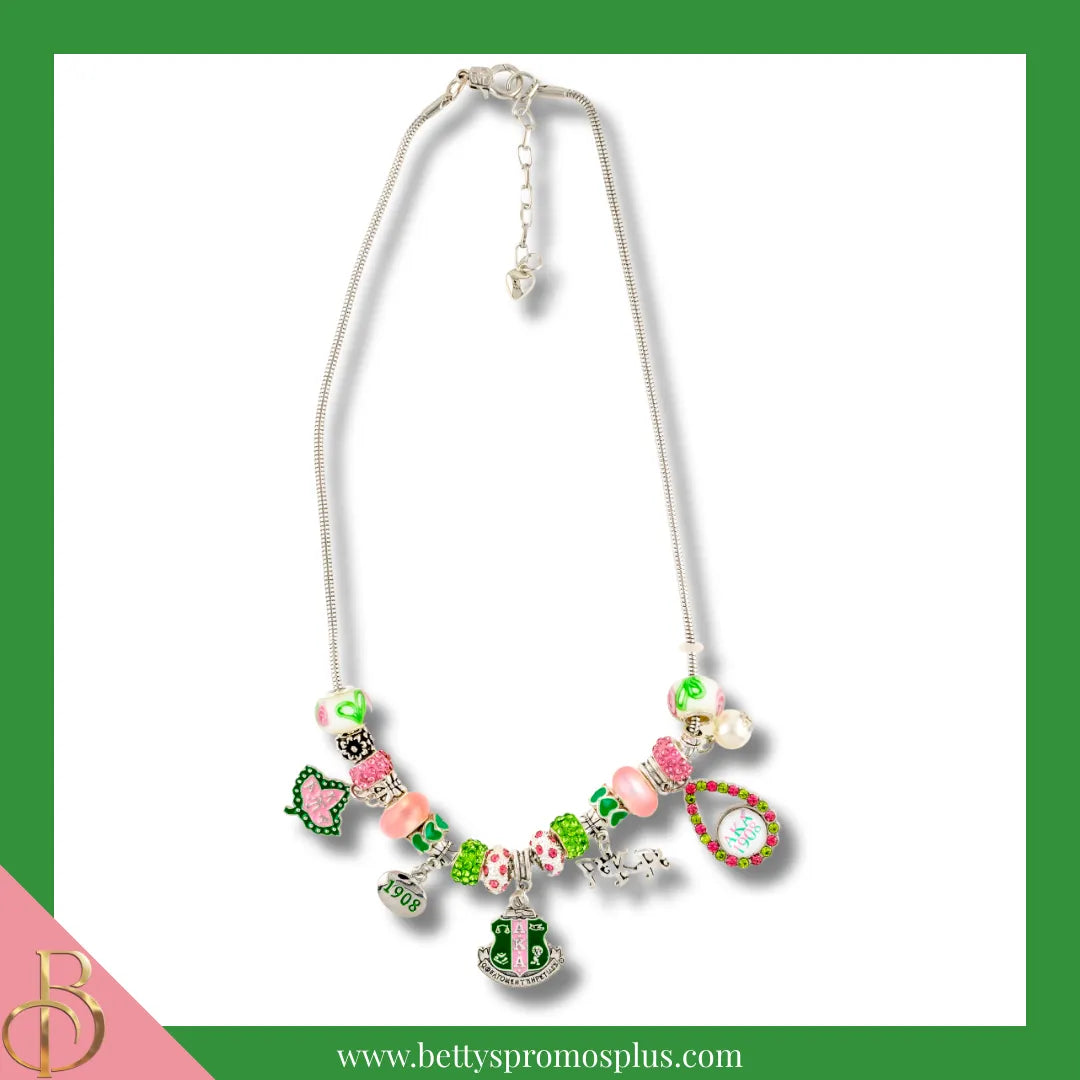 Alpha Kappa Alpha AKA Multi Charm Necklace-Silver-Alpha Kappa Alpha Paraphernalia-Alpha Kappa Alpha Necklace-Betty's Promos Plus