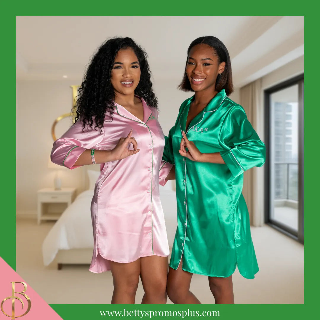 Nightdress Silky Pajama Dress Alpha Kappa Alpha Aka Nightshirt Pajama Night Shirt Gown Green Screen Printed 3X/4X Nightdress Silky Pajama Dress Alpha Kappa Alpha Aka Nightshirt Pajama Night Shirt Gown Green Screen Printed 3X/4X