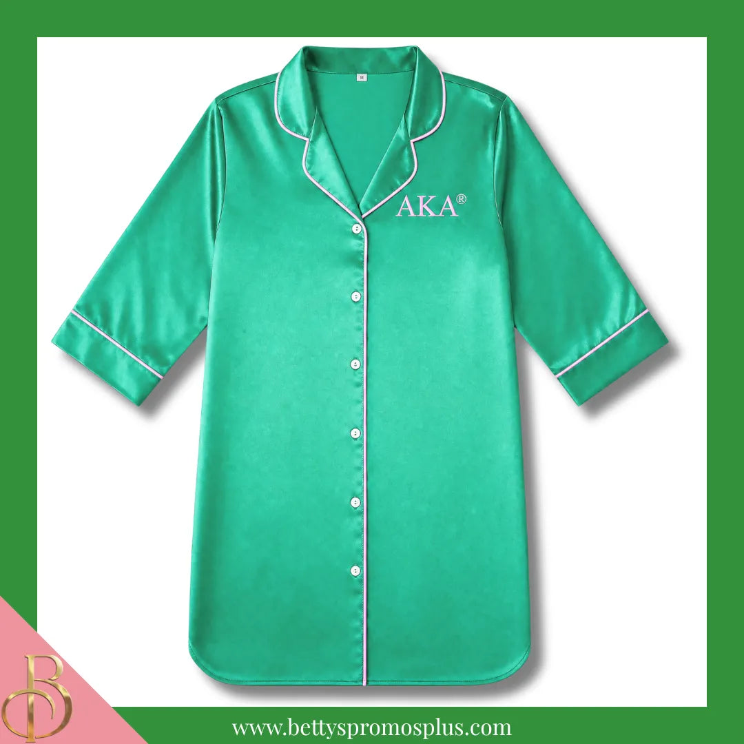 Alpha Kappa Alpha AKA Nightshirt Pajama Night Shirt Gown-Green-Embroidered-S/M-Alpha Kappa Alpha Paraphernalia-Alpha Kappa Alpha Pajamas-Betty's Promos Plus
