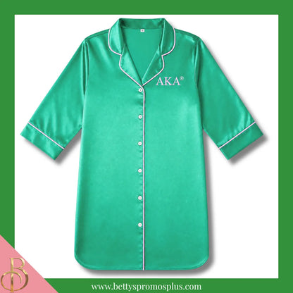 Alpha Kappa Alpha AKA Nightshirt Pajama Night Shirt Gown-Green-Embroidered-S/M-Alpha Kappa Alpha Paraphernalia-Alpha Kappa Alpha Pajamas-Betty's Promos Plus