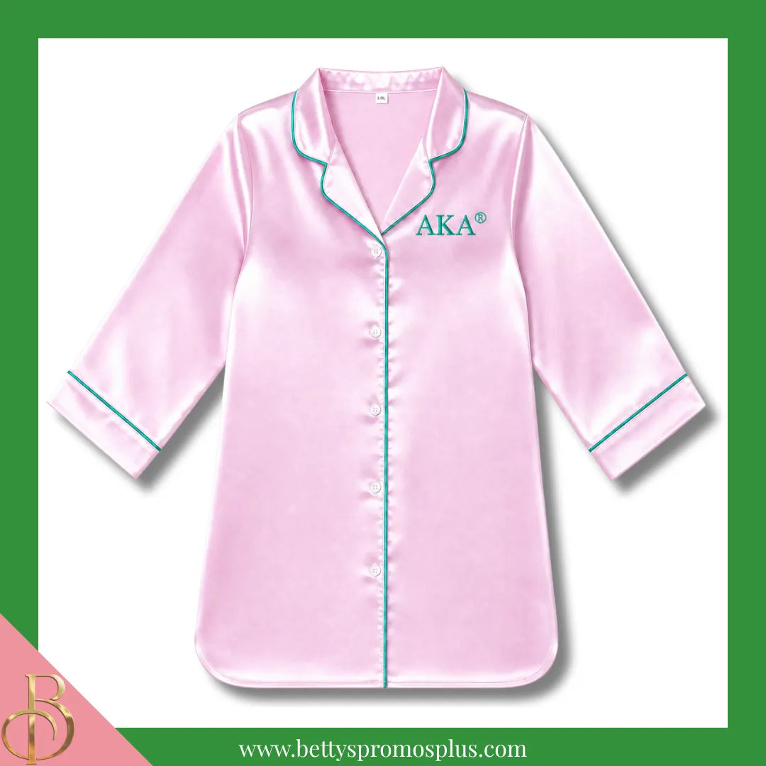 Alpha Kappa Alpha AKA Nightshirt Pajama Night Shirt Gown-Pink-Embroidered-S/M-Alpha Kappa Alpha Paraphernalia-Alpha Kappa Alpha Pajamas-Betty's Promos Plus