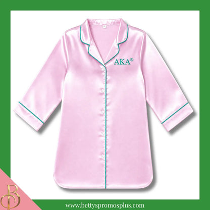 Alpha Kappa Alpha AKA Nightshirt Pajama Night Shirt Gown-Pink-Embroidered-S/M-Alpha Kappa Alpha Paraphernalia-Alpha Kappa Alpha Pajamas-Betty's Promos Plus