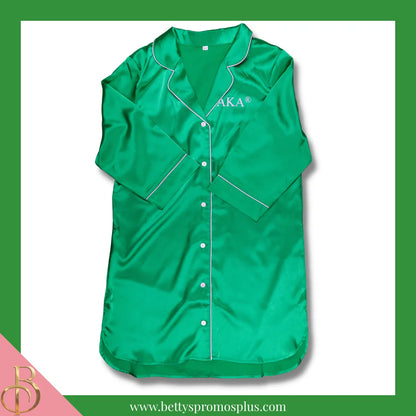 Alpha Kappa Alpha AKA Nightshirt Pajama Night Shirt Gown-Screen Printed-Green-S/M-Alpha Kappa Alpha Paraphernalia-Alpha Kappa Alpha Pajamas-Betty's Promos Plus