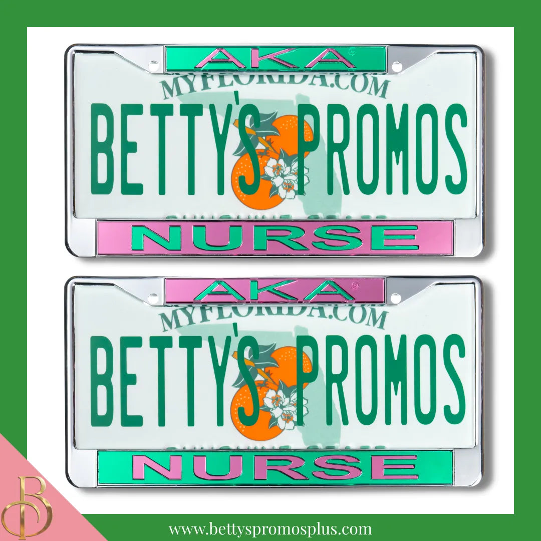 Alpha Kappa Alpha AKA Nurse Chrome Laser Engraved Mirrored Acrylic Auto Tag License Plate Frame-Alpha Kappa Alpha Paraphernalia-Alpha Kappa Alpha Auto Tag Frame-Betty's Promos Plus