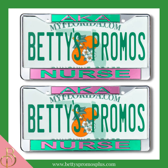 Alpha Kappa Alpha AKA Nurse Chrome Laser Engraved Mirrored Acrylic Auto Tag License Plate Frame-Alpha Kappa Alpha Paraphernalia-Alpha Kappa Alpha Auto Tag Frame-Betty's Promos Plus