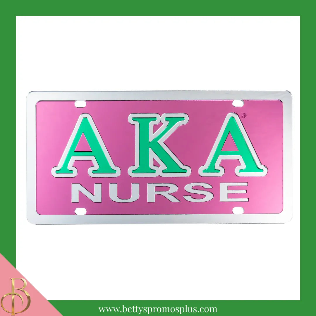 Alpha Kappa Alpha AKA Nurse Laser Engraved Mirrored Acrylic Auto Tag License Plate-Alpha Kappa Alpha Paraphernalia-Alpha Kappa Alpha Auto Tag-Betty's Promos Plus