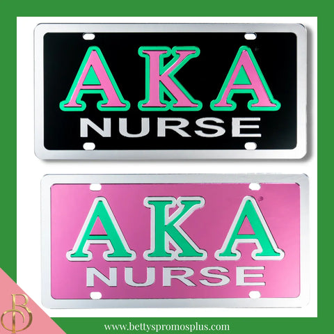 Alpha Kappa Alpha AKA Nurse Laser Engraved Mirrored Acrylic Auto Tag License Plate-Alpha Kappa Alpha Paraphernalia-Alpha Kappa Alpha Auto Tag-Betty's Promos Plus