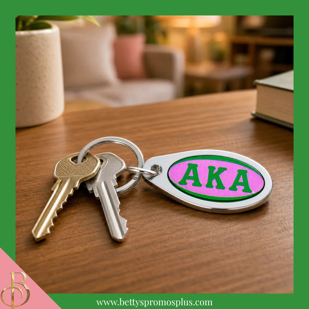 Alpha Kappa Alpha AKA Oval Acrylic Keychain-Alpha Kappa Alpha Paraphernalia-Alpha Kappa Alpha Keychain-Betty's Promos Plus