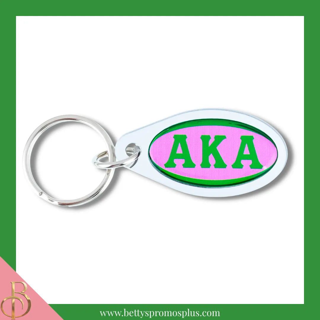 Alpha Kappa Alpha AKA Oval Acrylic Keychain-Silver-Alpha Kappa Alpha Paraphernalia-Alpha Kappa Alpha Keychain-Betty's Promos Plus