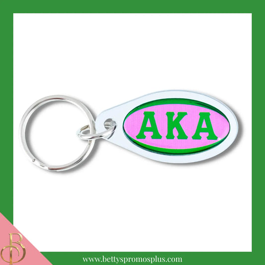 Alpha Kappa Alpha AKA Oval Acrylic Keychain-Silver-Alpha Kappa Alpha Paraphernalia-Alpha Kappa Alpha Keychain-Betty's Promos Plus