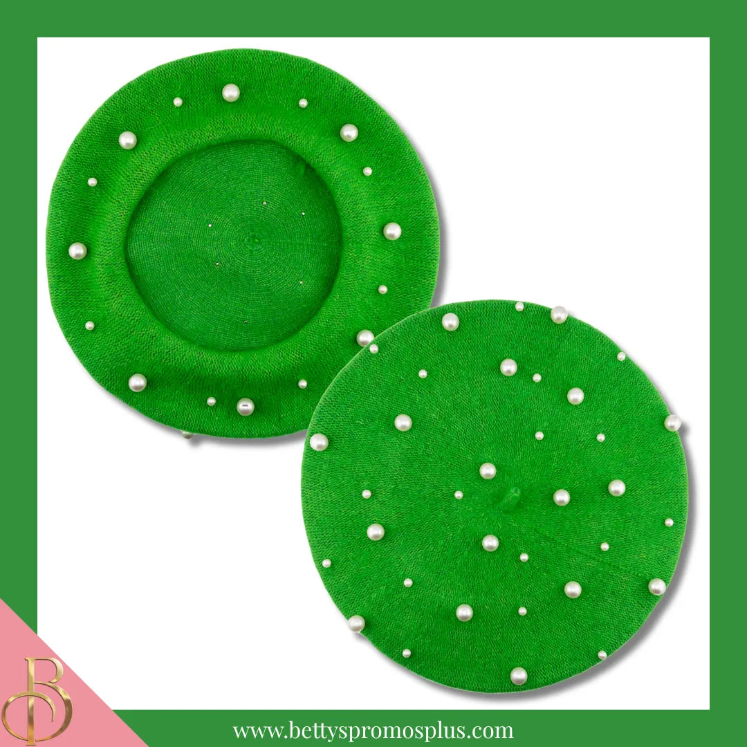 Alpha Kappa Alpha AKA Pearl Beret Wool Tam-Apple Green-Alpha Kappa Alpha Paraphernalia-Alpha Kappa Alpha Hats-Betty's Promos Plus