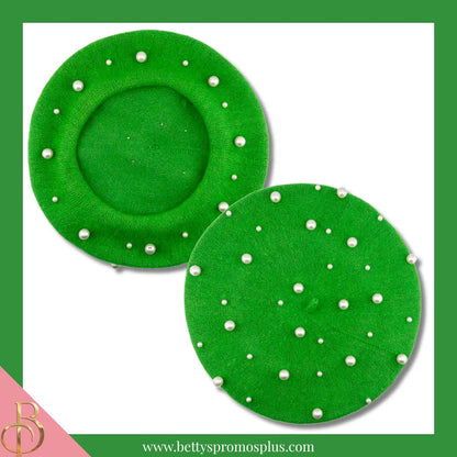 Alpha Kappa Alpha AKA Pearl Beret Wool Tam-Apple Green-Alpha Kappa Alpha Paraphernalia-Alpha Kappa Alpha Hats-Betty's Promos Plus