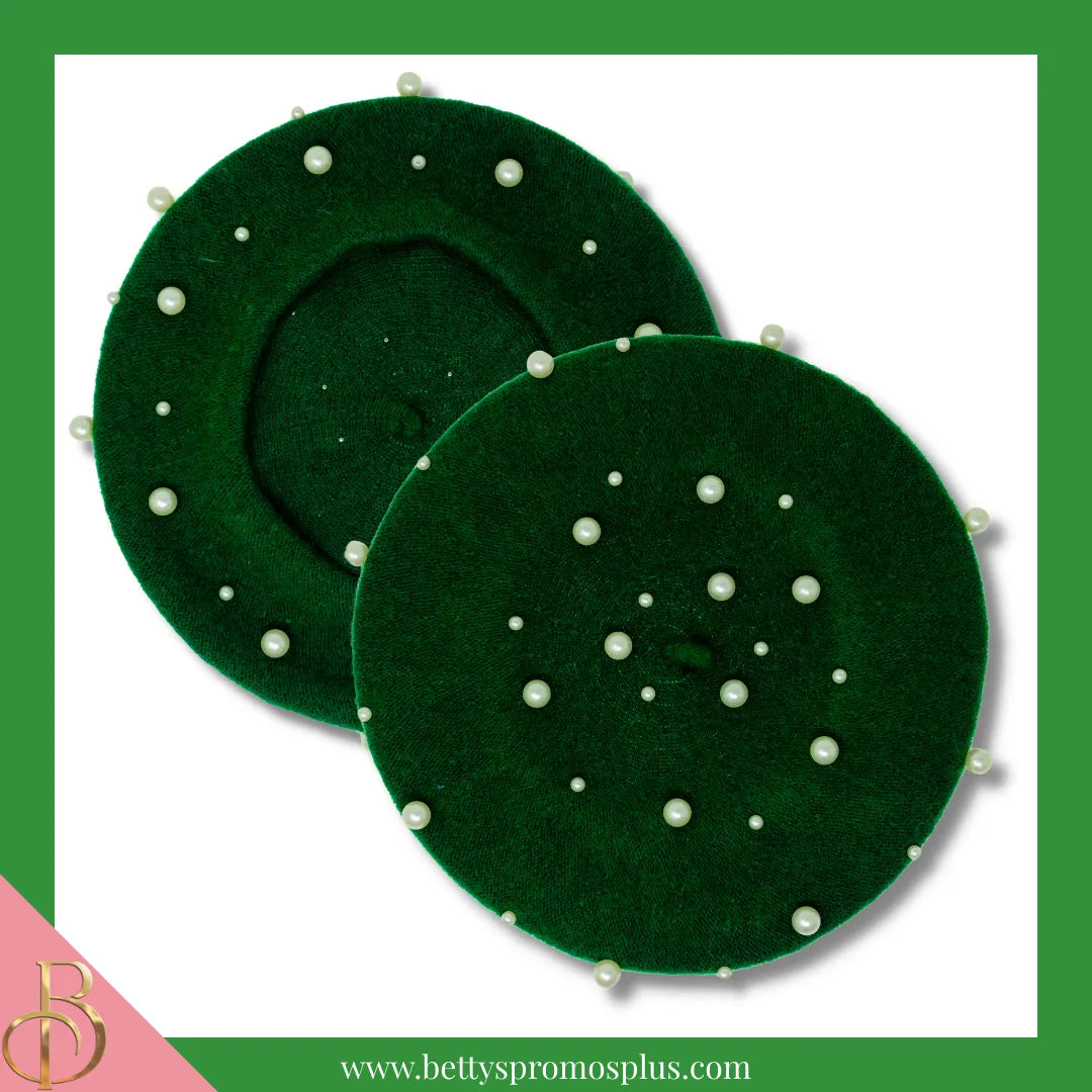 Alpha Kappa Alpha AKA Pearl Beret Wool Tam-Forest Green-Alpha Kappa Alpha Paraphernalia-Alpha Kappa Alpha Hats-Betty's Promos Plus