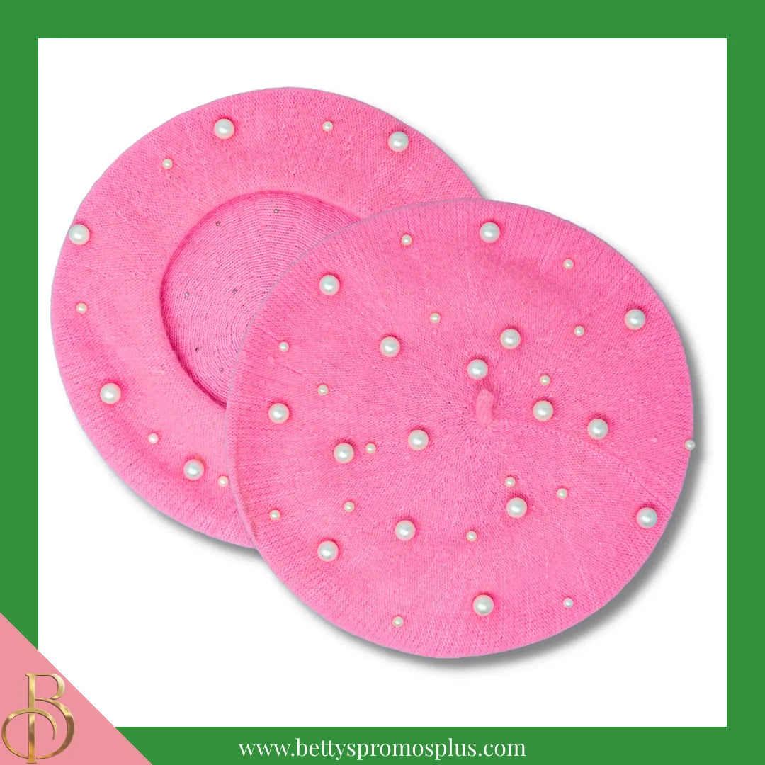 Alpha Kappa Alpha AKA Pearl Beret Wool Tam-Pink-Alpha Kappa Alpha Paraphernalia-Alpha Kappa Alpha Hats-Betty's Promos Plus