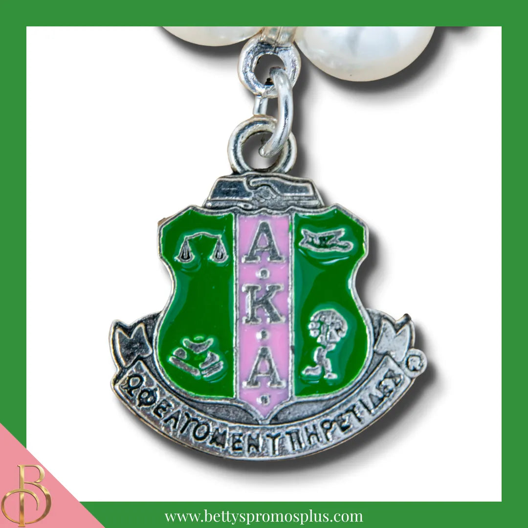 Alpha Kappa Alpha AKA Pearl Bracelet with Shield Charm-Alpha Kappa Alpha Paraphernalia-Alpha Kappa Alpha Bracelet-Betty's Promos Plus