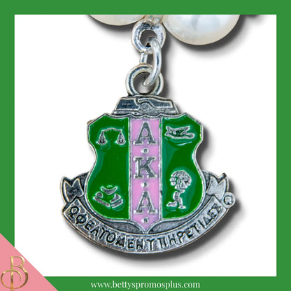 Alpha Kappa Alpha AKA Pearl Bracelet with Shield Charm-Alpha Kappa Alpha Paraphernalia-Alpha Kappa Alpha Bracelet-Betty's Promos Plus