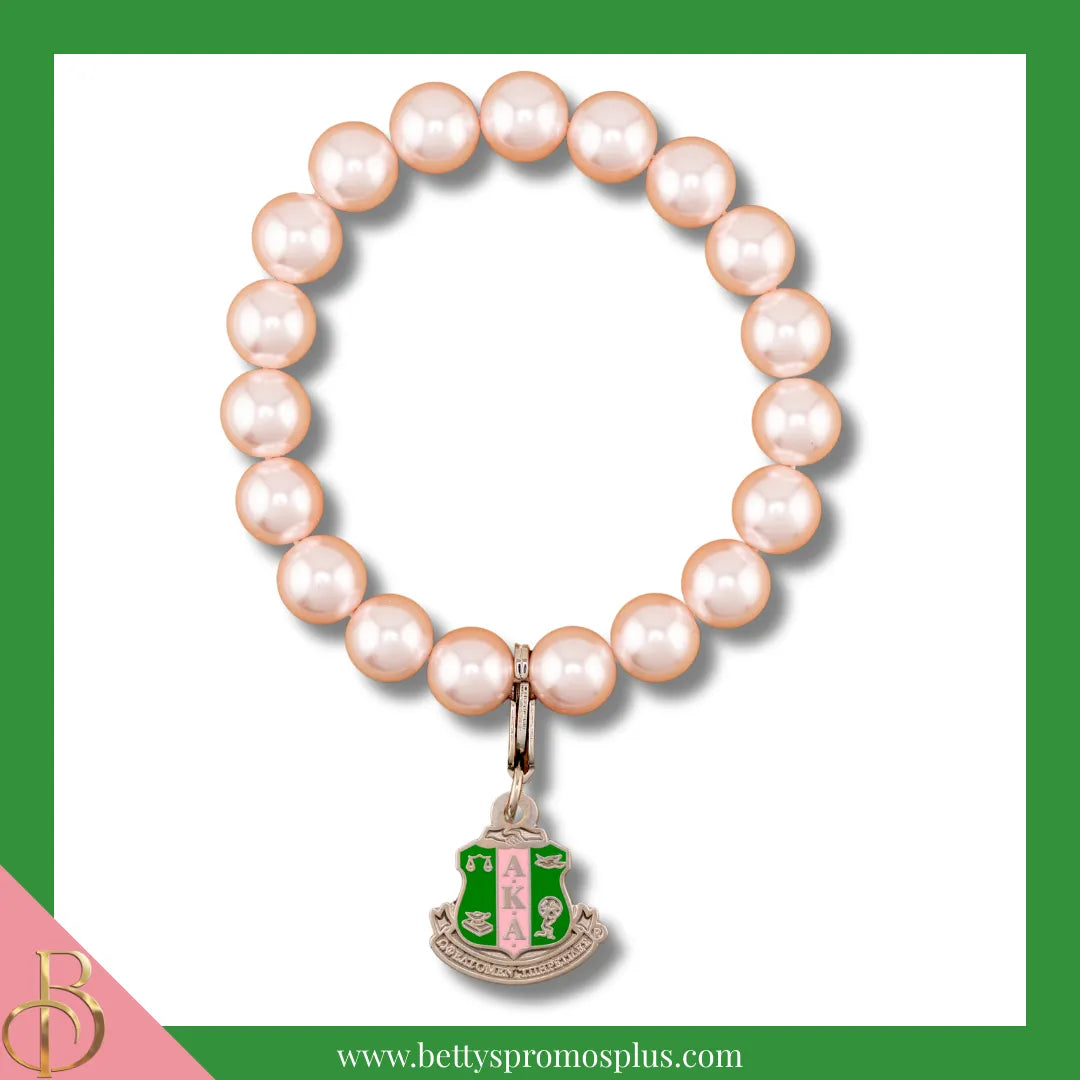 Alpha Kappa Alpha AKA Pearl Bracelet with Shield Charm-Alpha Kappa Alpha Paraphernalia-Alpha Kappa Alpha Bracelet-Betty's Promos Plus