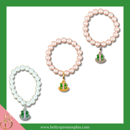 Alpha Kappa Alpha AKA Pearl Bracelet with Shield Charm-Alpha Kappa Alpha Paraphernalia-Alpha Kappa Alpha Bracelet-Betty's Promos Plus
