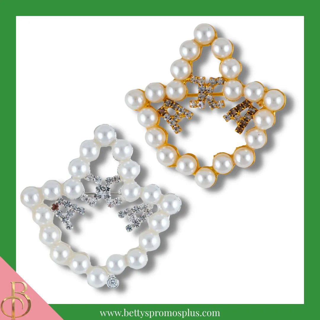 Alpha Kappa Alpha AKA Pearl Ivy-Shaped Rhinestone Pin with Letters-Alpha Kappa Alpha Paraphernalia-Alpha Kappa Alpha Rhinestone Pin-Betty's Promos Plus