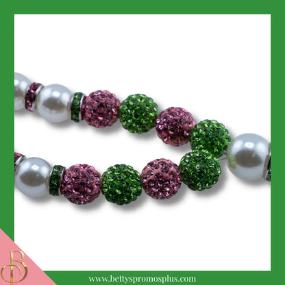 Alpha Kappa Alpha AKA Pearl Lanyard with Rhinestone Spacers-Alpha Kappa Alpha Paraphernalia-Alpha Kappa Alpha Lanyards-Betty's Promos Plus