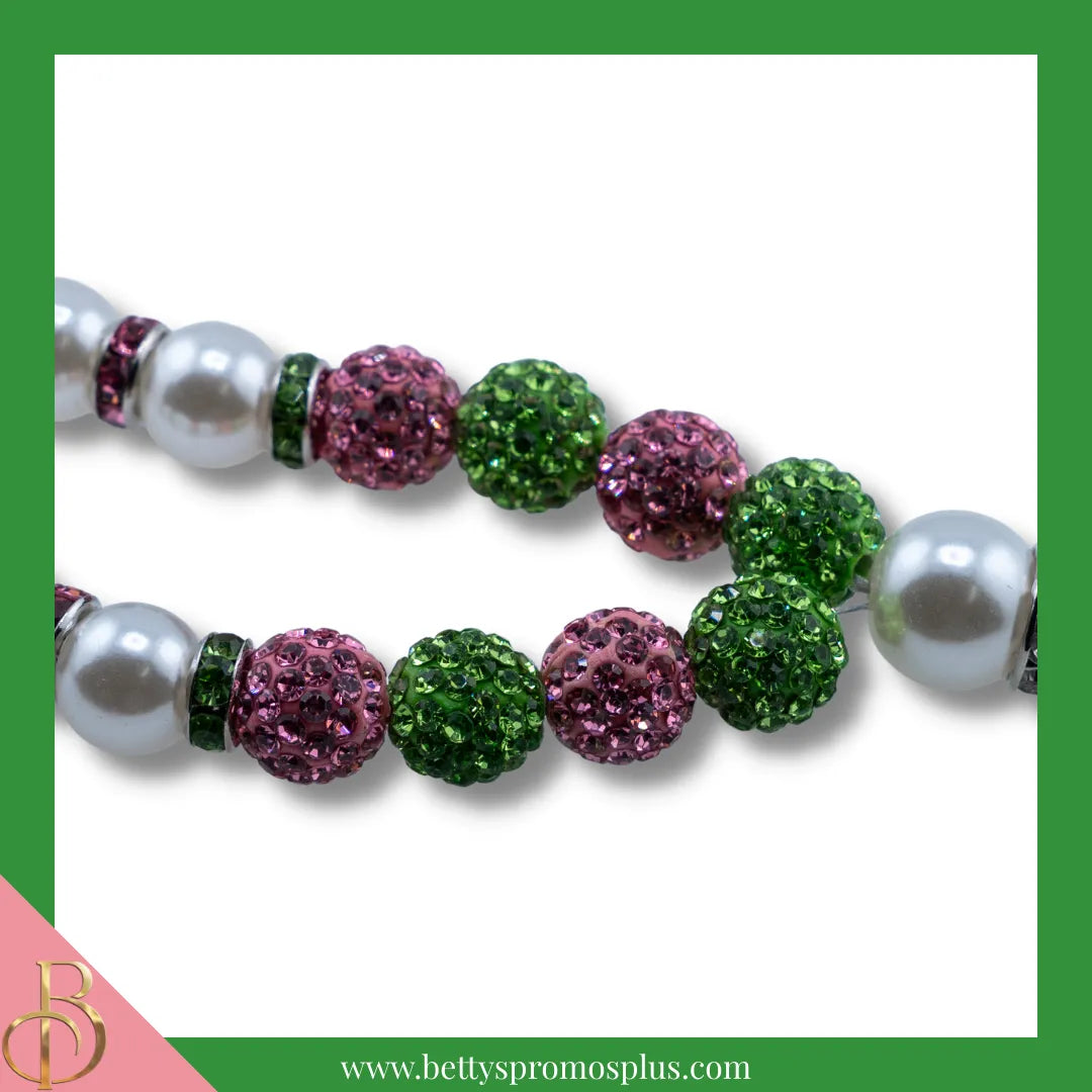 Alpha Kappa Alpha AKA Pearl Lanyard with Rhinestone Spacers-Alpha Kappa Alpha Paraphernalia-Alpha Kappa Alpha Lanyards-Betty's Promos Plus